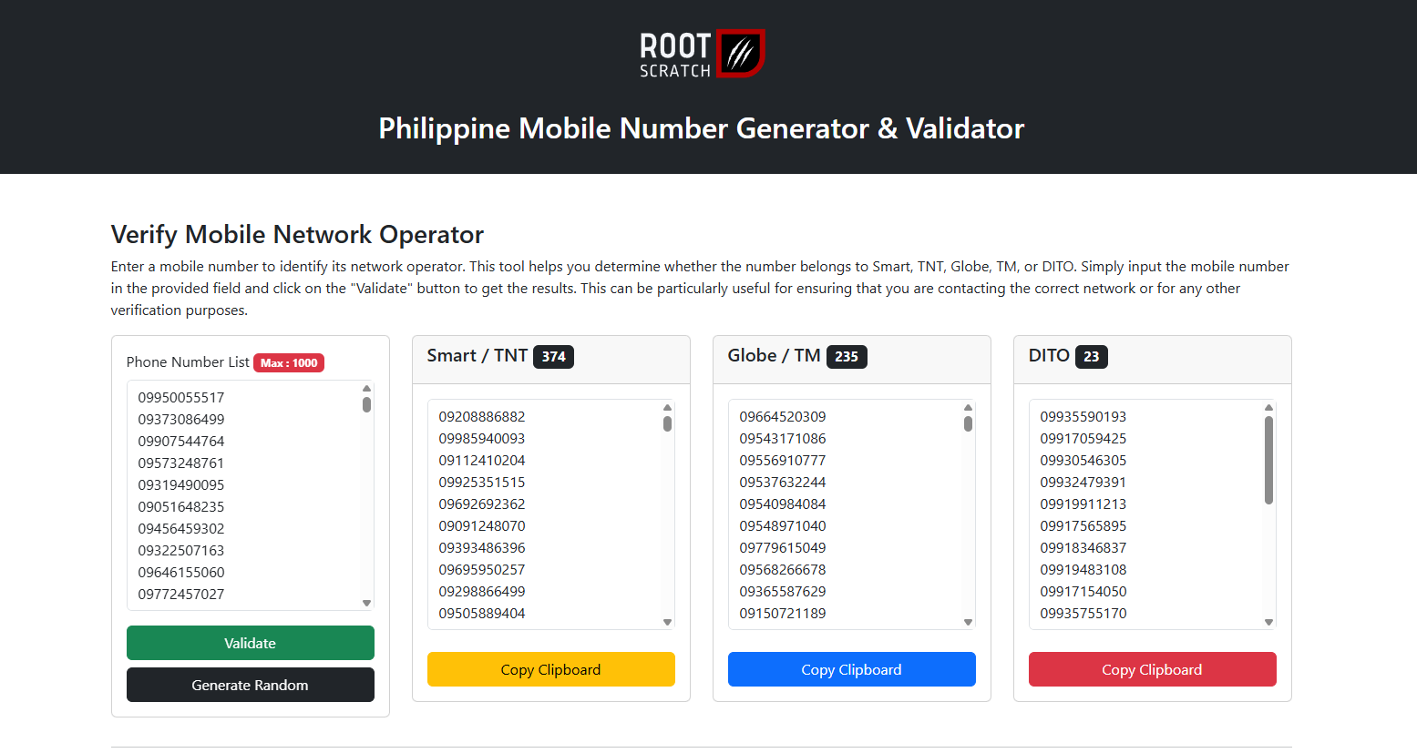 Philippine Mobile Number Generator & Validator